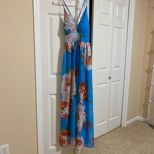 Blue Floral Prom Dress